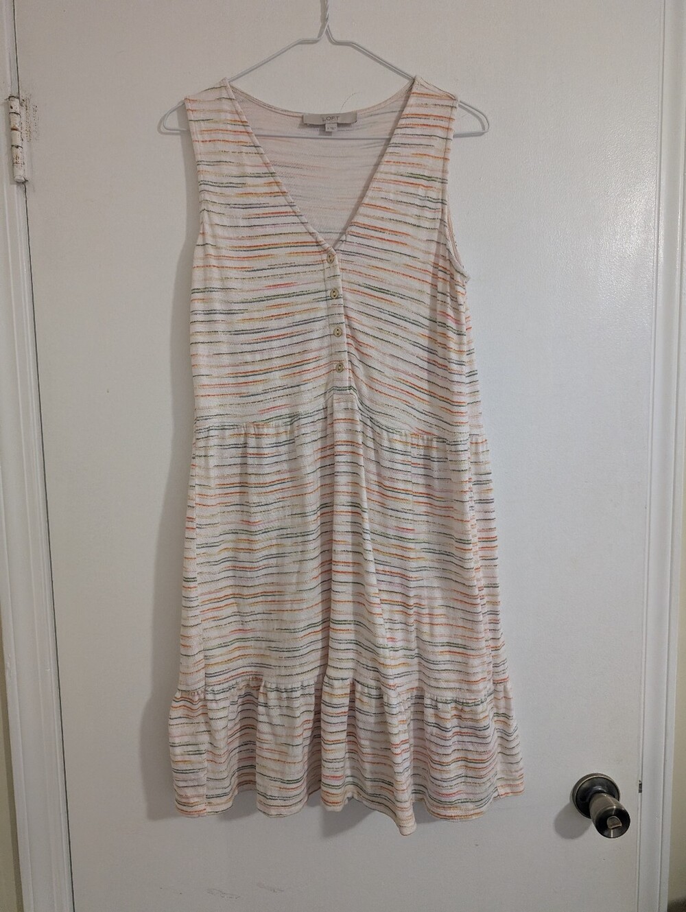 LOFT Space Dye Striped Tiered Sleeveless Sundress 100% Cotton Button Front Small